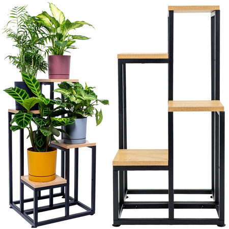 Kwietnik 70 cm stojący metalowy stojak na kwiaty 4 poziomy półki loft Plaza