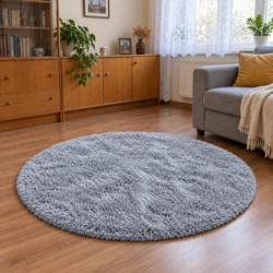 Shaggy Strado 80x80 SilverFur Round Carpet (Light Gray)