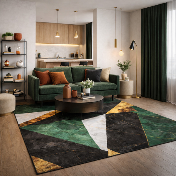 Dywan Novo 140x200 cm - Zielony Marmur - miękki do salonu i sypialni