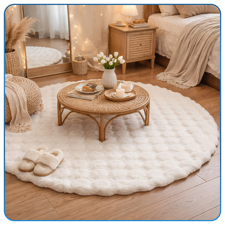 Dywan okrągły Rabbit Bubble 120 cm, biały - pluszowy, miękki do salonu i sypialni