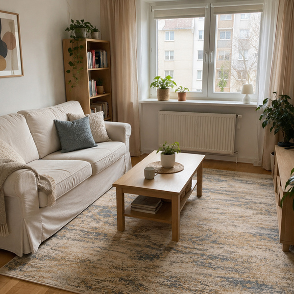 Beżowy dywan do salonu 120x160 nowoczesny NOVO Marmur antypoślizgowy miękki