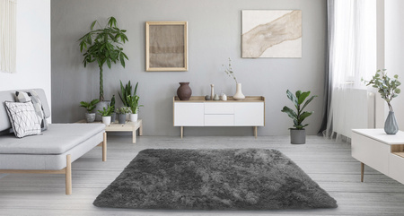 Dywan Shaggy antypoślizgowy nowoczesny salon miękki puszysty 60x120, ciemnosrebrny