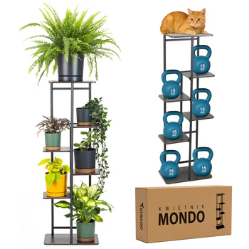 Duży stojący kwietnik 106cm metalowy 6 poziomów na kwiaty regał loft Mondo, czarny