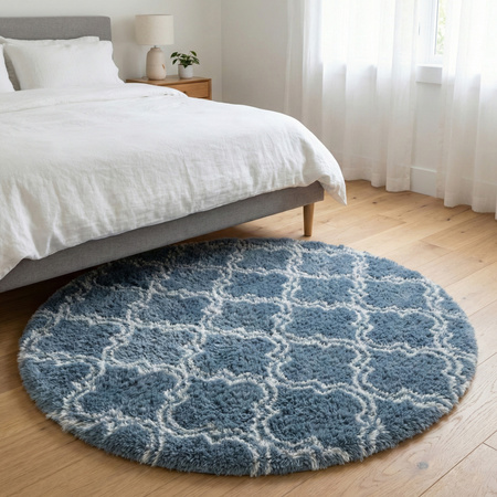 Dywan okrągły do salonu shaggy DECOR antypoślizgowy miękki puszysty 120x120 Silver Lantern