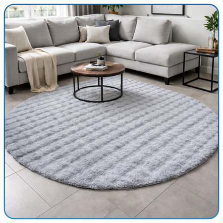 Dywan okrągły Rabbit Bubble 120 cm, srebrny - pluszowy do salonu