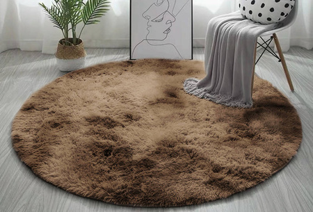 Dywan Okrągły Shaggy Ombre antypoślizgowy nowoczesny salon 80x80, kawowy