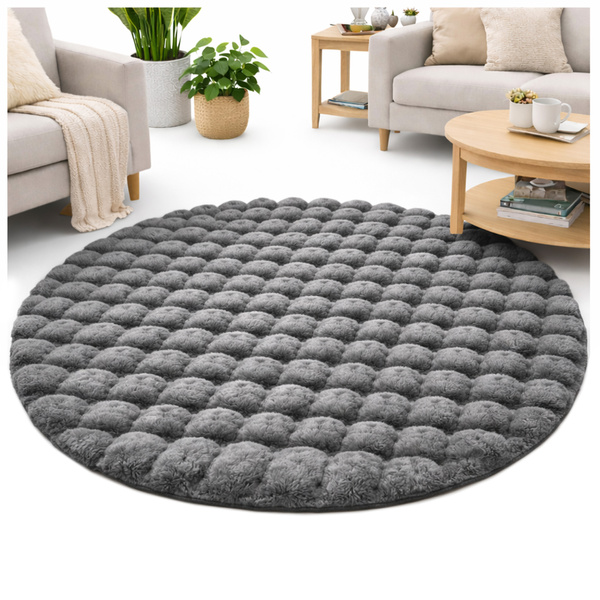 Dywan okrągły Rabbit Bubble 120 cm, szary - pluszowy, miękki do salonu i sypialni