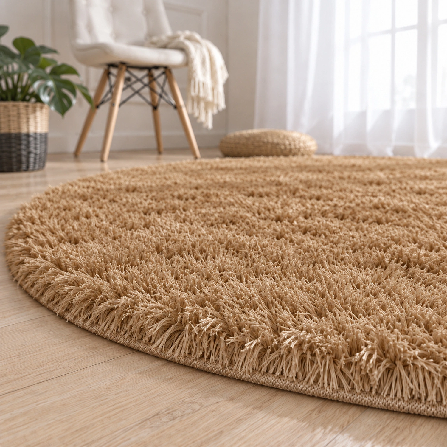 Dywan okrągły Shaggy CappuccinoCamel 120 cm — detal runa