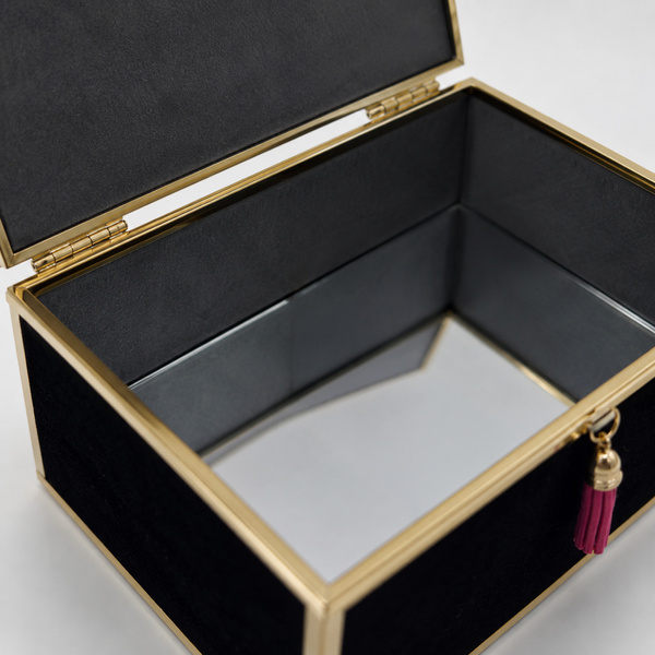 Szkatułka na biżuterię 18x13x7 cm organizer pudełko dekoracyjna pojemna welurowa czarna