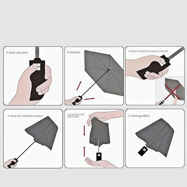 Folding vinyl automatic umbrella AU20 Black Silver durable all-weather design