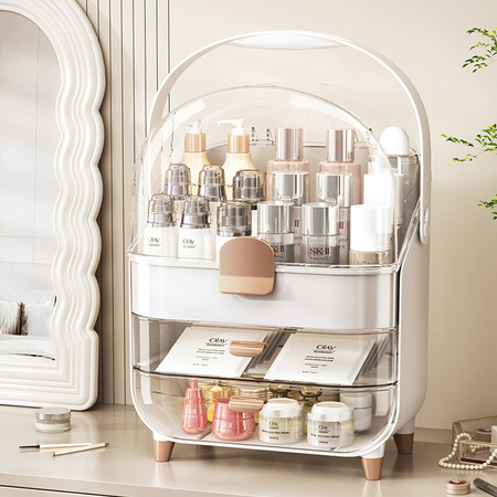 Elegancka szkatułka organizer Gloria na kosmetyki i biżuterię akrylowa biała z szufladami