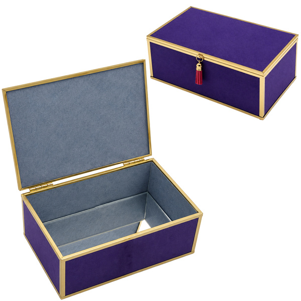 Szkatułka na biżuterię 18x13x7 cm organizer pudełko dekoracyjna pojemna welurowa fioletowa
