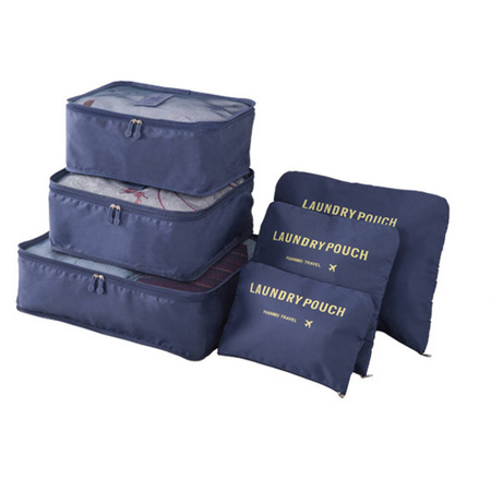 Zestaw podróżny organizery do walizki na ubrania kosmetyki buty bieliznę x6 (Granatowy)