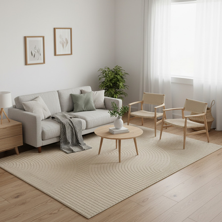 Dywan 160x230 do salonu pętelkowy duży japandi nowoczesny ciężki gruby POLO - Path Camel (Beżowy)