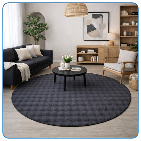Dywan okrągły Rabbit Bubble 120 cm - miękki puszysty dywan do salonu i sypialni - szary