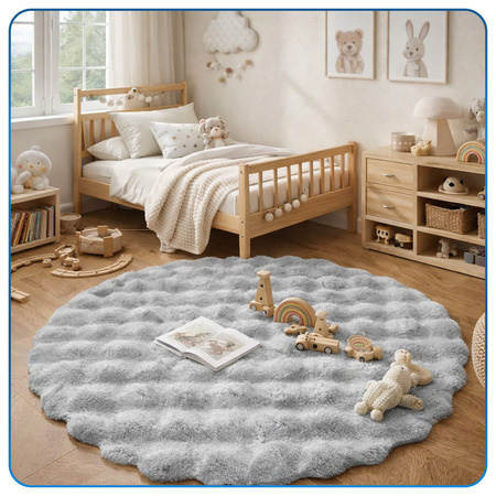 Dywan okrągły Rabbit Bubble 120 cm - miękki puszysty dywan do salonu i sypialni - srebrny