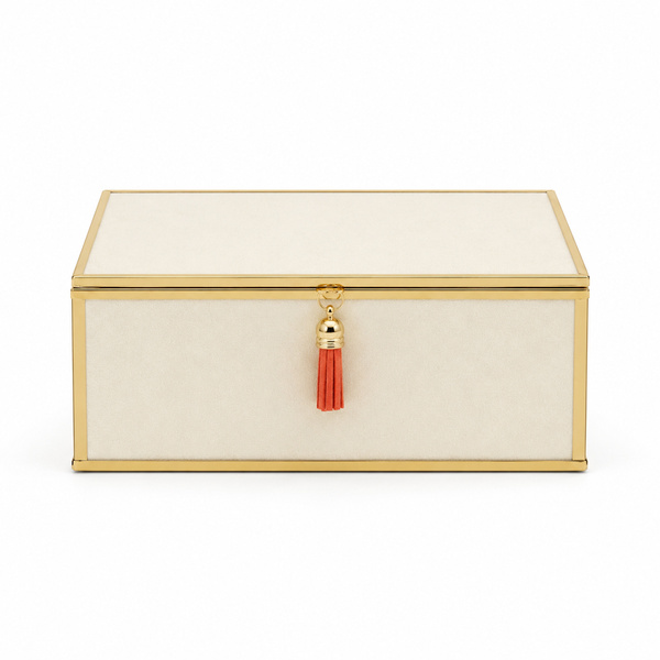 Szkatułka na biżuterię 18x13x7 cm organizer pudełko dekoracyjna pojemna welurowa beżowa