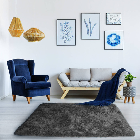 Dywan Shaggy antypoślizgowy nowoczesny salon miękki puszysty 180x260, ciemnosrebrny