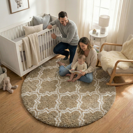 Dywan okrągły do salonu shaggy DECOR antypoślizgowy miękki puszysty 140x140 Khaki Lantern