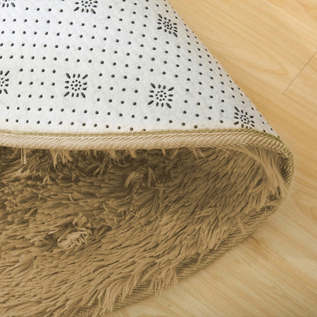 Dywan okrągły Shaggy antypoślizgowy do salonu miękki pluszowy 200x200 XXL, karmelowy