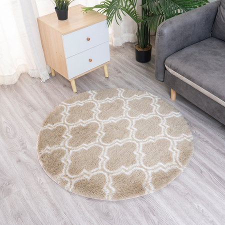 Dywan okrągły do salonu shaggy DECOR antypoślizgowy miękki puszysty 120x120, khaki