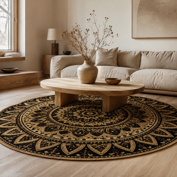 Dywan okrągły Mandala do salonu 120x120 orientalny NOVO antypoślizgowy