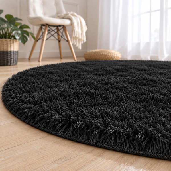 Dywan Shaggy 180x180 cm, czarny - miękki, puszysty do salonu i sypialni