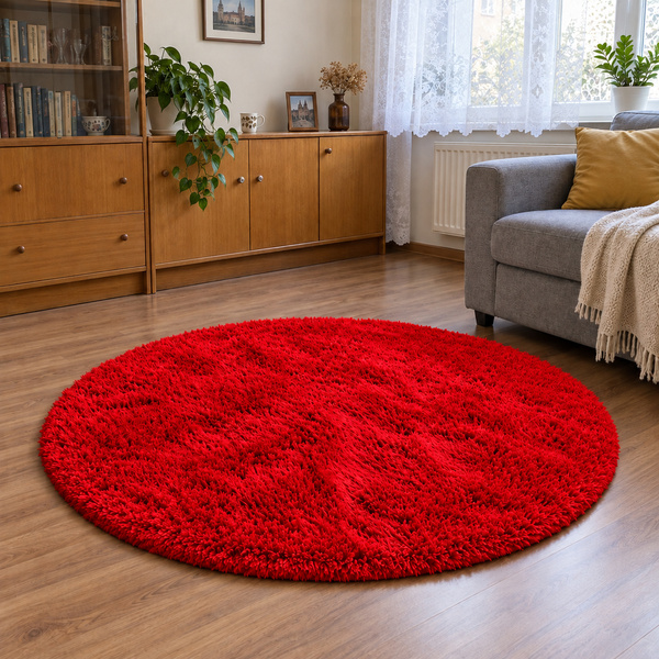 Shaggy Strado 160x160 BloodyRed Round Carpet (Bright Red)