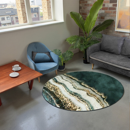 Dywan okrągły NOVO Strado nowoczesny do salonu marmurowy wzór velvet ZłotyBrzeg 200x200 cm
