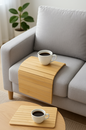 Podłokietnik na sofę kanapę podkładka nakładka elastyczna taca bambusowa (Jasny brąz)