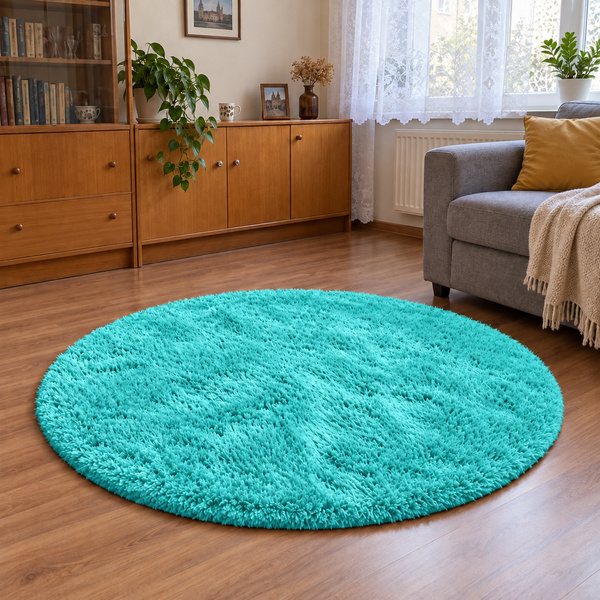 Shaggy Strado 80x80 round carpet TurquoiseSea (Turquoise)