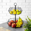 Koszyk na owoce i warzywa geometryczny metalowy 2-poziomowy (Czarny)
