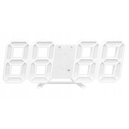 4w1 Zegar cyfrowy LED 3D ścienny stojący budzik termometr data alarm, biały