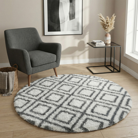 Dywan okrągły do salonu shaggy DECOR antypoślizgowy miękki puszysty 120x120, biały