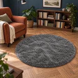 Shaggy Strado 120x120 GreyNight round carpet (Dark Gray)