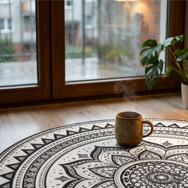 Dywan okrągły Mandala do salonu 120x120 orientalny NOVO antypoślizgowy