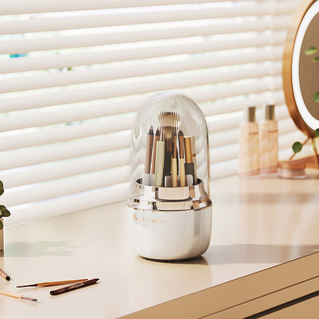 Obrotowy organizer pojemnik na pędzle do makijażu kosmetyki kuferek BELLA, biały