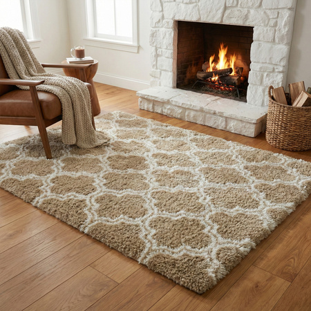 Dywan do salonu shaggy DECOR antypoślizgowy miękki puszysty modny 140x200, khaki