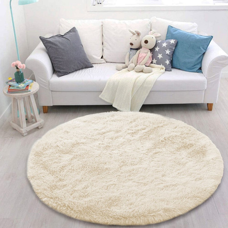 Dywan okrągły Shaggy antypoślizgowy nowoczesny salon miękki pluszowy 90x90, beżowy