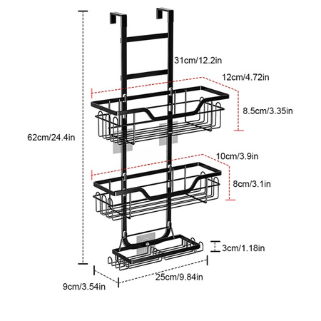 Półka pod prysznic wisząca łazienkowa zawieszana metalowa na szybę, czarna