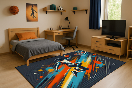 Dywan gamingowy 3D Strado BASKETBALL 100x150 cm nowoczesny z trójwymiarowym wzorem do pokoju gracza