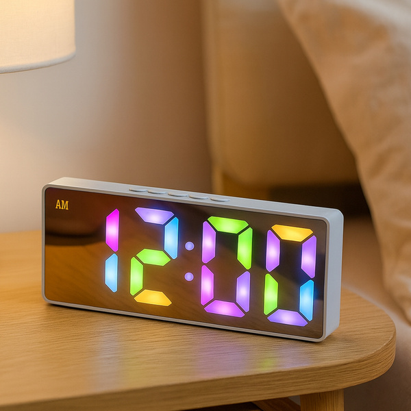 Budzik zegar elektroniczny cyfrowy LED 24h głośny alarm drzemka temp, biały