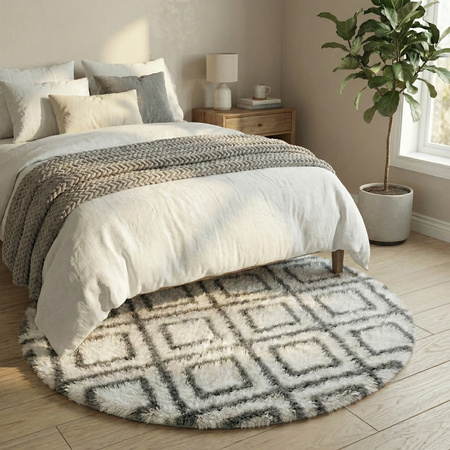 Dywan okrągły do salonu shaggy DECOR antypoślizgowy miękki puszysty 140x140, biały