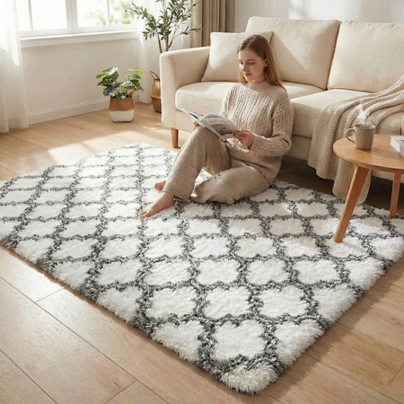 Dywan do salonu shaggy DECOR antypoślizgowy miękki puszysty modny 120x170 White Lantern