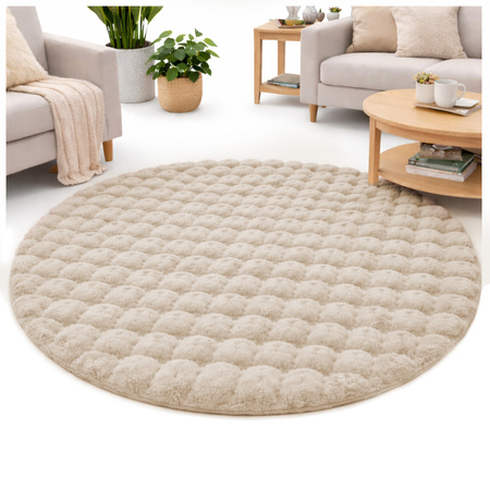 Dywan okrągły Rabbit Bubble 120 cm - miękki puszysty dywan do salonu i sypialni - beżowy