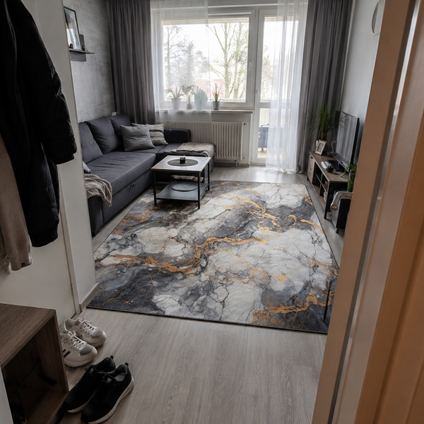 Dywan do salonu 200x300 NOVO Czarny Marmur  NOVO antypoślizgowy miękki