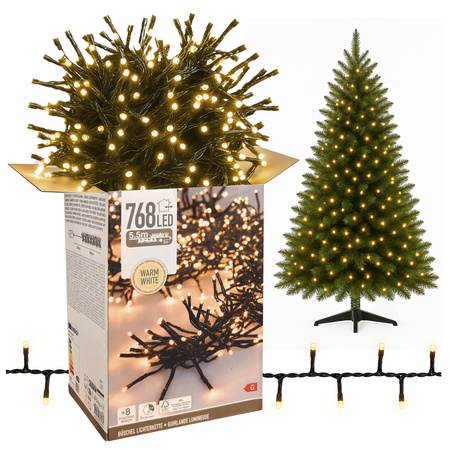 Lampki choinkowe 768 LED białe ciepłe wewnętrzne / zewnętrzne 5,5m TIMER 8F