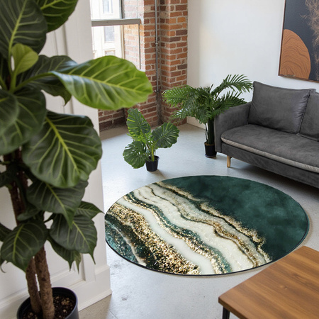 Dywan okrągły NOVO Strado nowoczesny do salonu marmurowy wzór velvet ZłotyBrzeg 140x140 cm