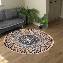 Dywan okrągły Novo 200x200 cm, beżowy Aztecki - pluszowy do salonu
