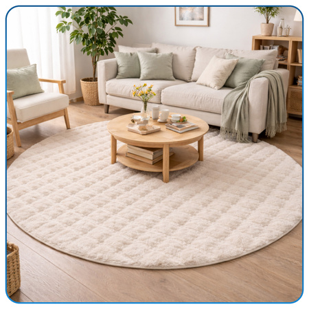 Dywan okrągły Rabbit Bubble 120 cm - miękki puszysty dywan do salonu i sypialni - beżowy